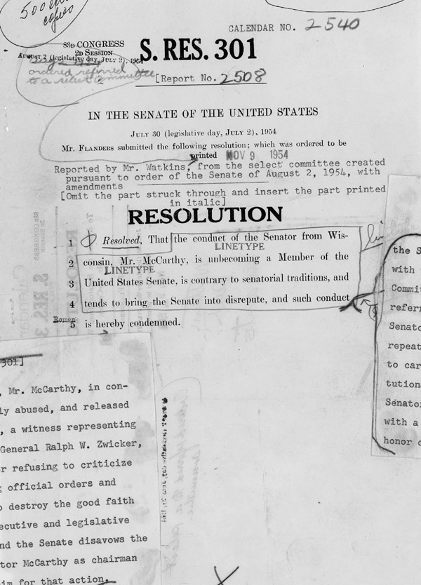 Doc of the Day: Censure of Senator Joseph McCarthy